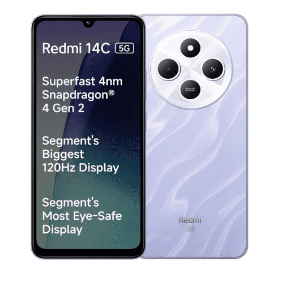 Redmi 14C 5G  Stardust Purple   Superfast 4nm Snapdragon 4 Gen 2   120Hz 17.47cm  6.88     Display   5160mAh Battery   50MP Dual Camera   Premium Starlight Design