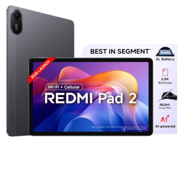 Redmi Pad 2 Wi Fi   Cellular  Active Pen Support  27.94cm 11   Model  2.5K Sharp   Clear Display   All Day   More 9000mAh Battery  AI Enabled  Dolby Atmos  HyperOS 2  Graphite Grey
