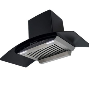 Wonderchef Ultima 90cm 1200 m3 hr Auto Clean Curved Glass Chimney   Baffle Filter   1200M3 Hr powerful suction   Touch   3 speed Motion Sensor control   Low Noise   7 Year Warranty   Black