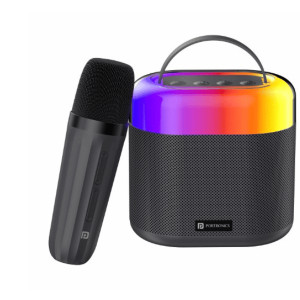 Portronics Dash 3 16W Bluetooth Speaker with Wireless Karaoke Mic  5 Hours Playtime  Multicolor RGB Lights  3 EQ Modes  5 Voice Effects  AUX in  BT5.3v  Micro SD Card  Type C Charging Port Black