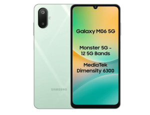 Samsung Galaxy M06 5G  Sage Green  4GB RAM  128 GB Storage    MediaTek Dimensity 6300   AnTuTu Score 422K    12 5G Bands  25W Fast Charging   4 Gen of OS Upgrades   Without Charger