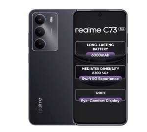 Realme C73 5G Smartphone 6 GB 128 GB Onyx Black 6.67 inch Screen  120Hz Display 6000mAh Battery  40MP Camera  MediaTek Dimensity 6300 Processor  IP64