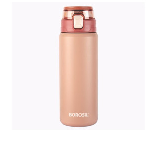Borosil Aquasport 600 ml Stainless Steel Insulated Water Bottle   Double Wall Vaccum Insulated  Flask   10 Hours Hot   Cold   Bottle for Office  Gym  School   1 Year Warranty  Peach