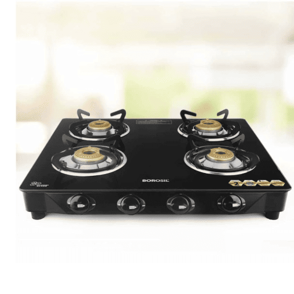 Borosil Magnum 4 Brass Burner Gas Stove  Made in India    6 mm Toughened Borosilicate Glass Top   ISI Certified LPG Gas Stove   360    Revolving nozzle   High Effeciency Burner   2 Years Warranty