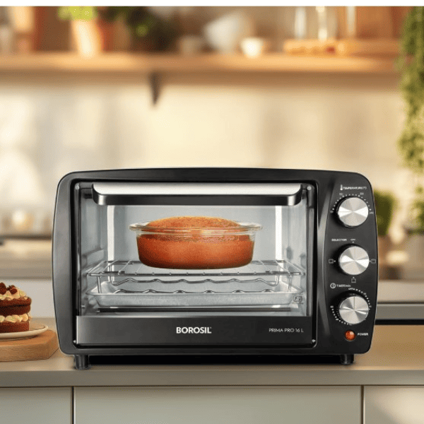 Borosil 16L 1350W Prima Pro Oven Toaster Griller   Grill  Bake  Toast  Reheat  Barbeque   Adjustable Temperature Control  Auto Shut Off   Pizza Oven  Cake Oven for Baking   2 years Warranty