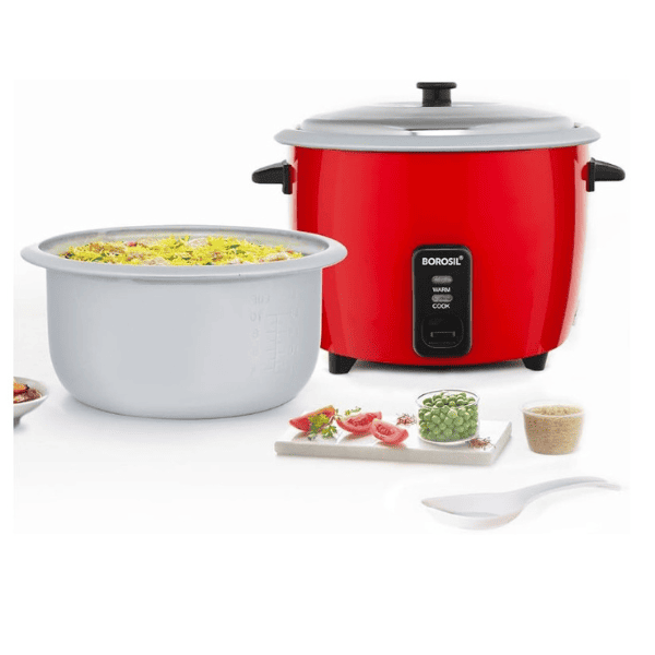 Borosil Pronto Dual 1.8 L Electric Rice Cooker with 2 Pot   700W  Keep Warm Feature with Indicator Display  Anti Skid Rubber Feet   Cook   Boil Noodles  Rice  Upma  Idli  Dhokla   2 Years Warranty