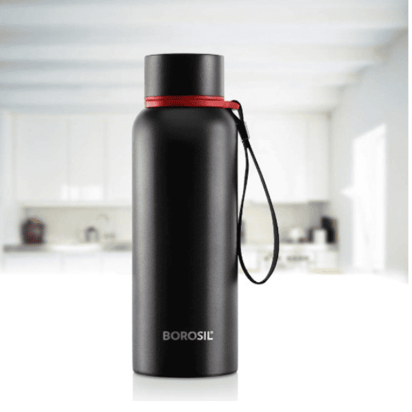 Borosil Hydra Trek 700 ml Stainless Steel Water Bottle   Double Wall Vacuum Insulated Flask  Black   20 Hours Hot   24 Hours Cold   Ideal for Personal   Corporate Gifting   1 Year Warranty