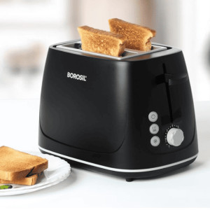 Borosil Krispy Pop up Toaster  Black  2 Slice Toaster  7 Browning Settings  Removable Crumb Tray  750 W
