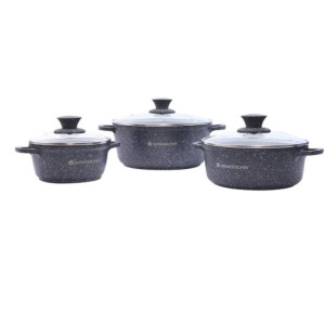 Wonderchef Granite Die Cast Non Stick 6 Piece Casserole Set with Lids   Induction Bottom   Soft Touch Handles   3.5mm Thick   2 Years Warranty   Grey