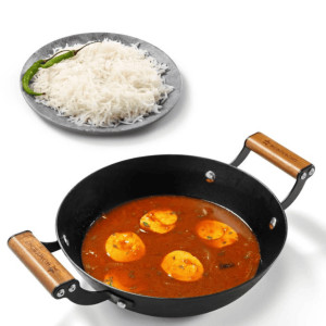 Pre Seasoned Ferro Light 24cm Kadhai   2.3L   Acacia Wooden Handles   Gravity Moulding Technology   No Chemical Coating  10 Year Warranty
