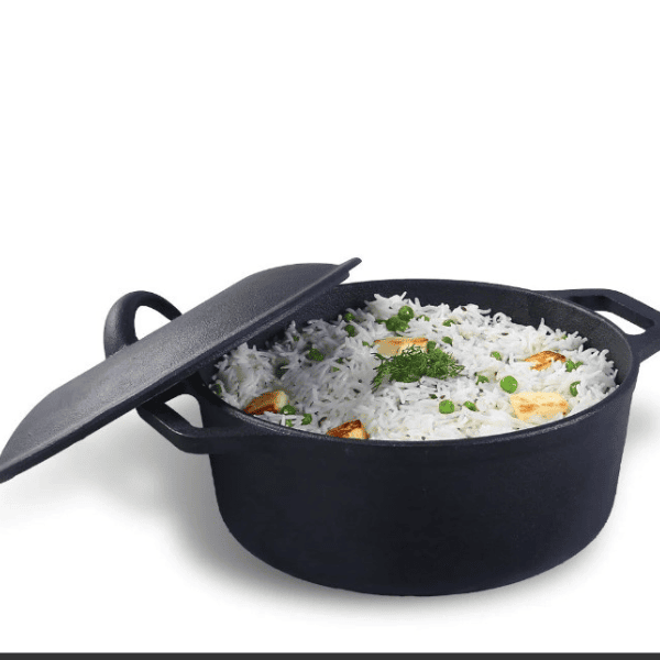 Forza 25 cm Cast Iron Casserole with Lid   Pre Seasoned Cookware   Induction Friendly   4.7 L   3.8 mm with Lifetime Exchange Warranty