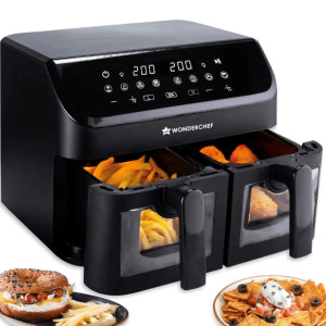 Regenta Digital Air Fryer with Dual Basket   2000W  9L   2 Baskets for Different Types of Cooking   Healthy Food with Minimum Oil   Auto Resume   Shut off   Touch Screen   2 Year Warranty