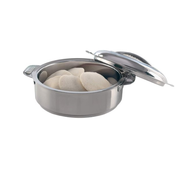 Borosil Stainless Steel Solid Idly Server   1.2L  1 Piece  Silver
