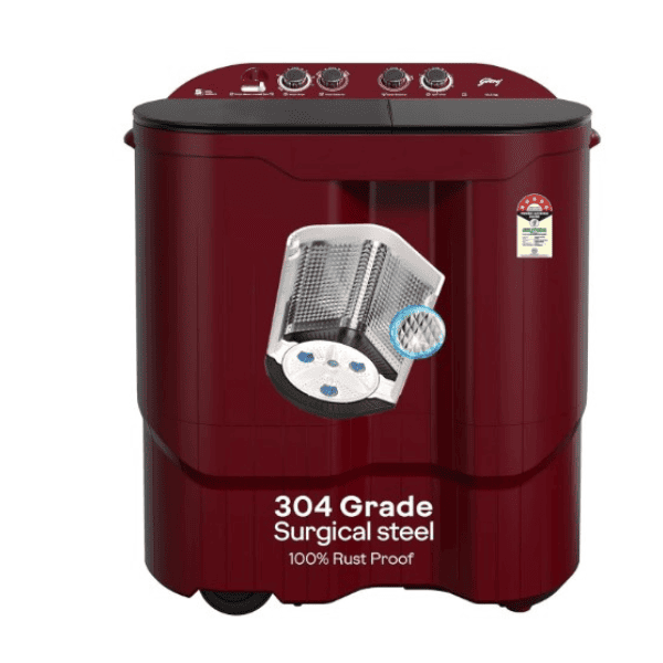 Godrej 10.5 Kg 5 Star Semi Automatic Top Load Washing Machine With Toughened Glass Lid WSEDGE JAZZ 105 5.0 DB3 M CSRD  Stainless Steel Drum  Drying at 1440 RPM Speed  Crystal Red