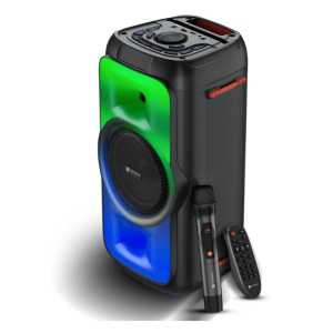 Portronics Iron Beats III 200W Party Speaker with Wireless Karaoke Mic  Upto 4 Hours Playtime  Bluetooth V5.3  SD Card USB Drive AUX in Port  Full Screen LED Lights  Bass Treble Adjustment  Black