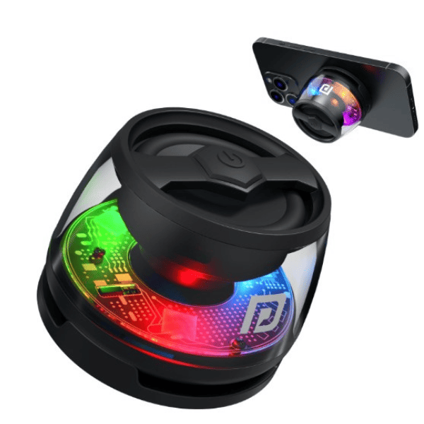 Portronics Nadya 6W Magnetic Bluetooth Speaker with MagSafe Mobile Stand  HD Sound  Upto 4 Hours Playtime  40mm Driver  RGB LED Lights  Bluetooth 5.3V  Transparent Speaker  Type C Charging Black