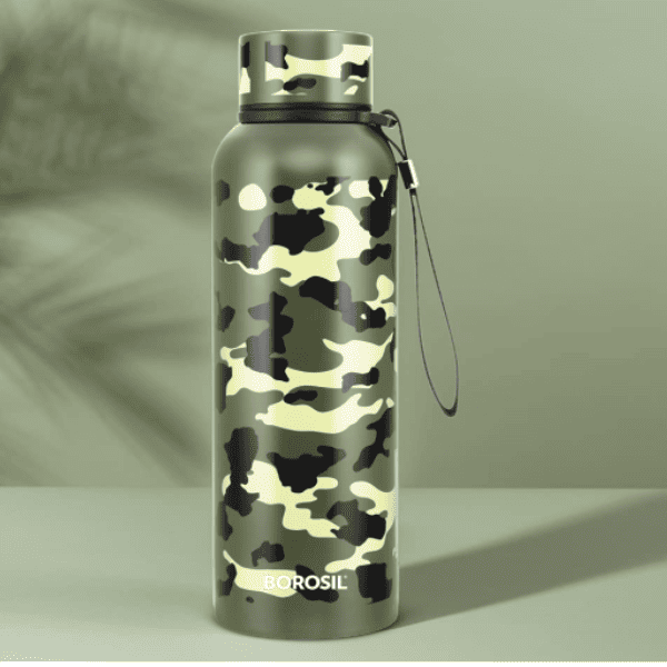 Borosil Trek Insulated 700 ml Water Bottle  Stainless Steel Bottle with Double Wall Vacuum Insulation  20 Hours Hot   24 Hours Cold  for Everyday Use  Military Green